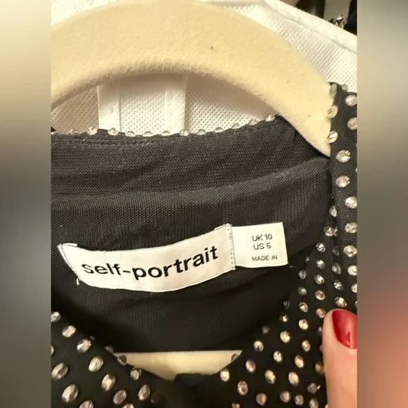 Self-Portrait Black Studded, Embellished Long Sleeve mini dress - size 6 - Picture 7 of 10